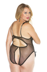 Shirley of Hollywood Plus Size Black Lace Open Bust Crotchless Teddy