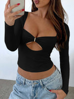 Y2K Style Sexy Long Sleeve Cut-out Top Black