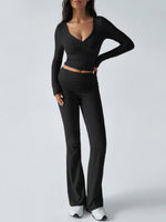Yoga Wear Slim Fit Sports Knit Long Sleeve Pants Two-Piece Loungewear Set