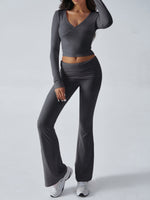 Yoga Wear Slim Fit Sports Knit Long Sleeve Pants Two-Piece Loungewear Set