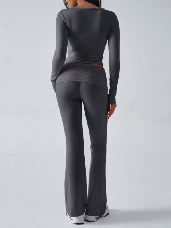 Yoga Wear Slim Fit Sports Knit Long Sleeve Pants Two-Piece Loungewear Set