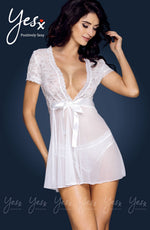 Yesx Gown, Panty & Belt 3 Piece Lingerie Set White