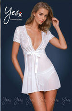 Yesx Gown, Panty & Belt 3 Piece Lingerie Set White