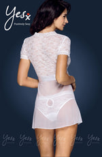 Yesx Gown, Panty & Belt 3 Piece Lingerie Set White