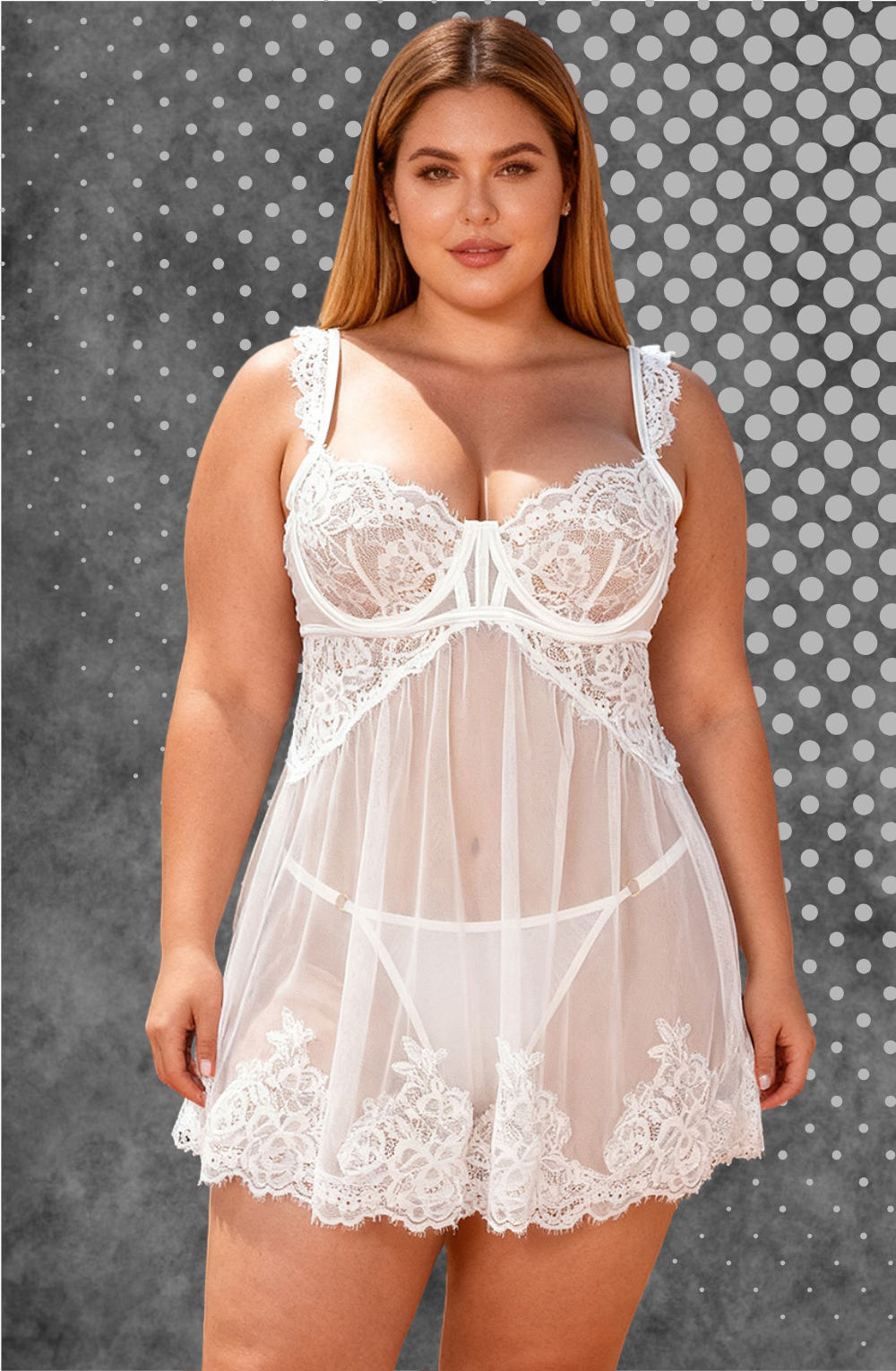 YesX Plus Size White Lace Underwire Babydoll & Thong Set XL & XXL