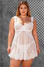 YesX Plus Size White Lace Underwire Babydoll & Thong Set XL & XXL