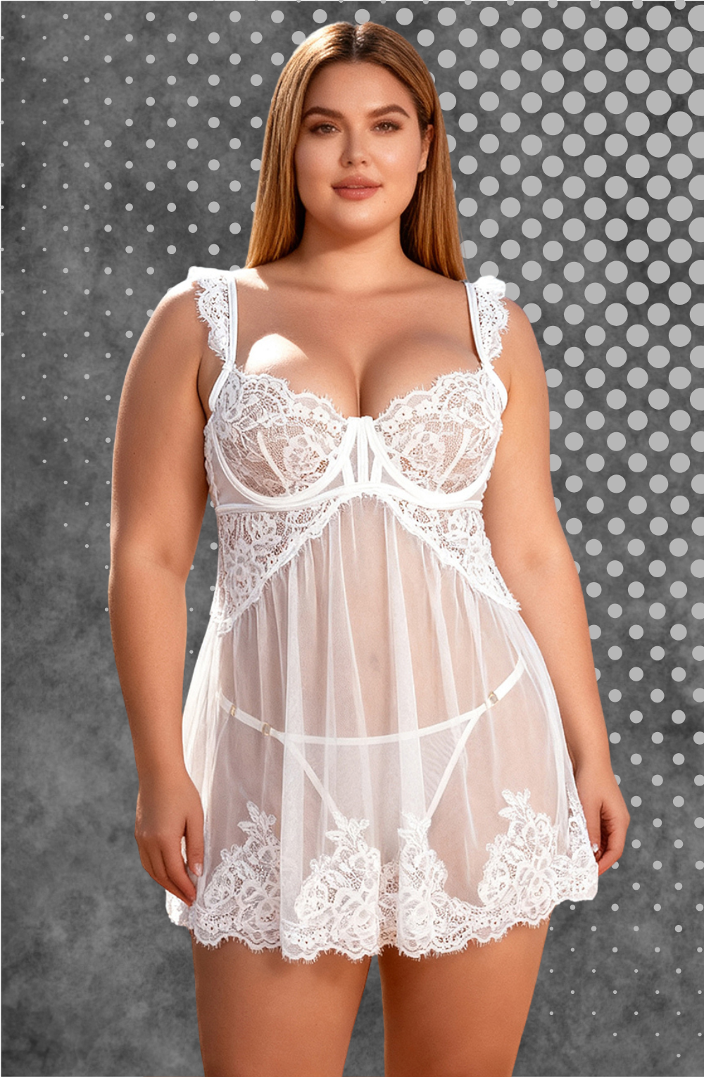 YesX Plus Size White Lace Underwire Babydoll & Thong Set XL & XXL
