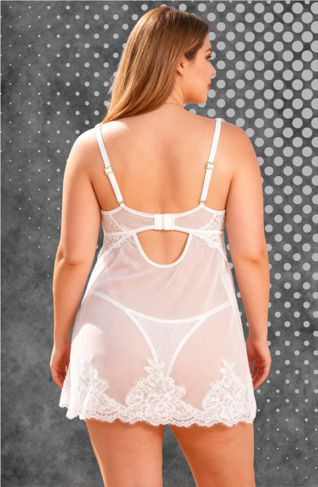YesX Plus Size White Lace Underwire Babydoll & Thong Set XL & XXL