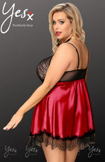 YesX Plus Size Babydoll & Blindfold Black Lace & Red Satin