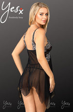 Yes X Floaty Babydoll & Thong Set with Embroidery Black Lingerie Set