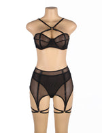 YesX Plus Size Three Piece Bra Lingerie Set Black