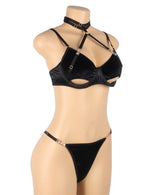 YesX Hollow Cut Halter Bra Lingerie Set Black