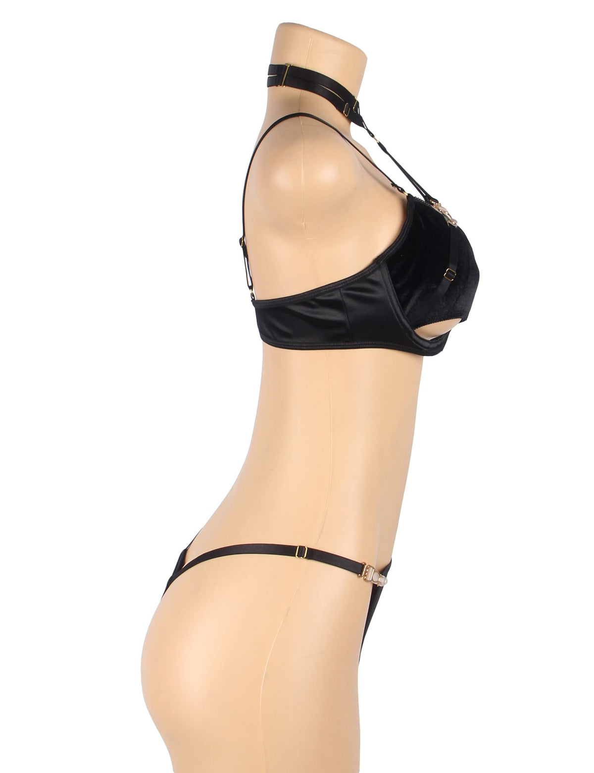YesX Hollow Cut Halter Bra Lingerie Set Black