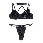 YesX Plus Size Hollow Cut Halter Bra Lingerie Set Black