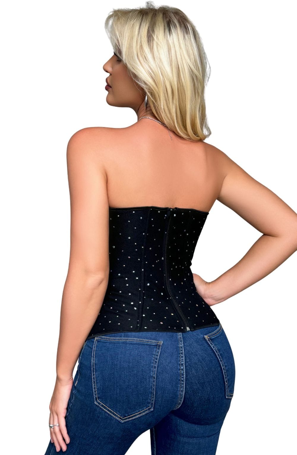 YesX Boned Sequin Black Sculpting Corset Top
