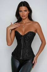 YesX Vintage Embroidered Lace Up Sculpting Black Corset Top