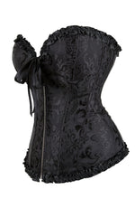 YesX Vintage Embroidered Lace Up Sculpting Black Corset Top