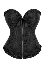 YesX Vintage Embroidered Lace Up Sculpting Black Corset Top