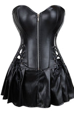 YesX Black Premium Faux Leather Corset & Skirt